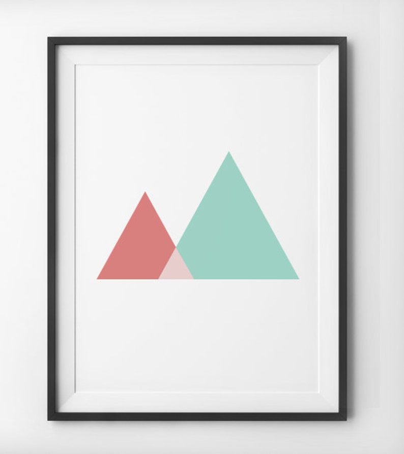 Minimalist Triangle Mountains Mint Green Strawberry Red Etsy