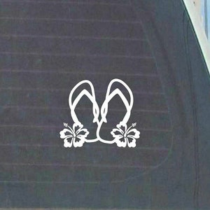 Flip Flops with hibiscus vinyl car decal, summer, flip flops, flower, beach decal
