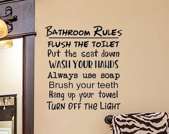 Bath Rules Vinyl Wall Decal: Bathroom Decor Sign
