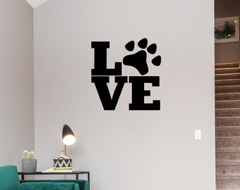 Love paw print vinyl wall decal, paw decal, love decal, dog decal, pet decal, sign decal.