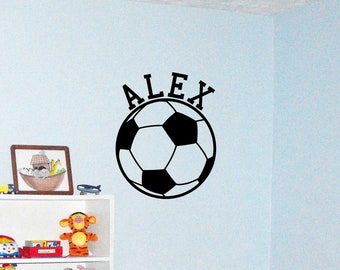 Soccer Ball with name vinyl wall decal, personalized decal, sports decal, soccer decal