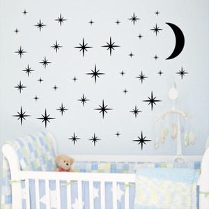 Moon and 40 Stars pack vinyl wall decal, bedroom decor, stars decal