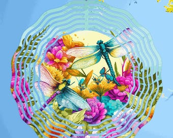 Dragonfly 8 or 10 inch Wind Spinner: Vivid Aluminum Yard Decor