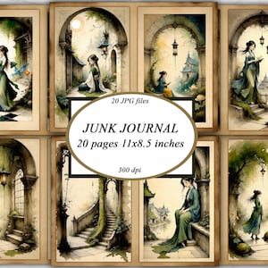 Fantasy Japan Digital papers, Asian Junk Journal, Japanese Junk Journal Pages, Asia Ephemera background paper, Chinese Scrapbook Paper