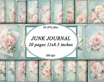 Shabby Chic Peony Junk Journal Pages Vintage Peony Junk Journal White Peony Scrapbooking Pages Shabby Chic printable Pages Botanical