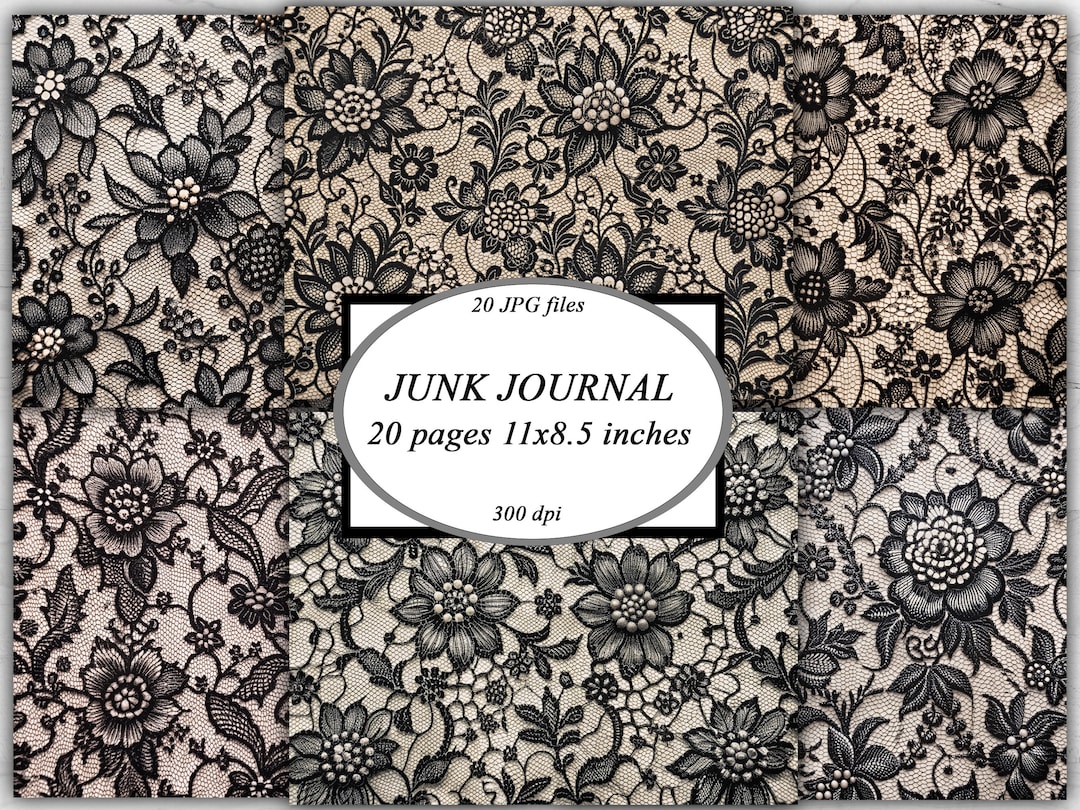 Gothic Black Floral Lace Junk Journal Pages Lace Decor Scrapbooking