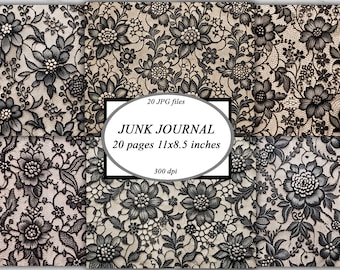 White Floral Lace Junk Journal Pages, Lace Decor Scrapbooking Paper ...