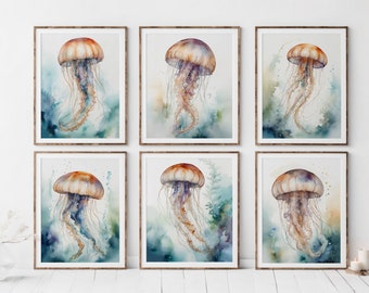 jellyfish art print, jellyfish art work jellyfish drawing jellyfish painting watercolor sea life painting jellyfish artwork jellyfish poster