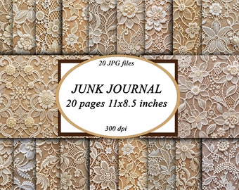 White Floral Lace Junk Journal Pages, Lace Decor Scrapbooking Paper, Embellishment Ephemera Junk Journal Vintage Lace Scrapbooking Pages