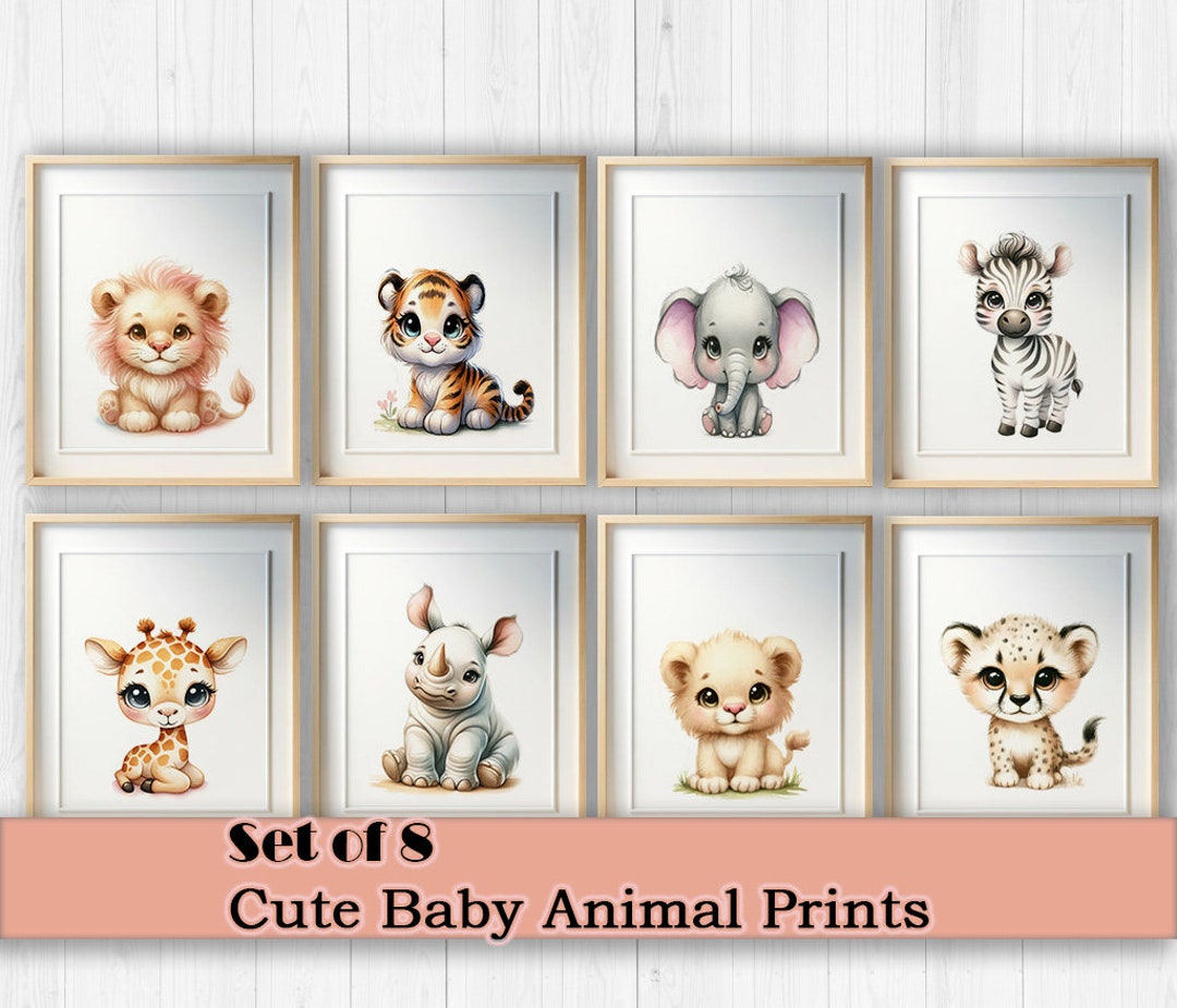Set of 8 Cute Baby Animal Nursery Print Artful Babies Nursery Printing ...
