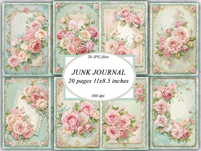 Shabby Chic Roses Junk Journal Pages Vintage Rose Junk Journal Pink ...