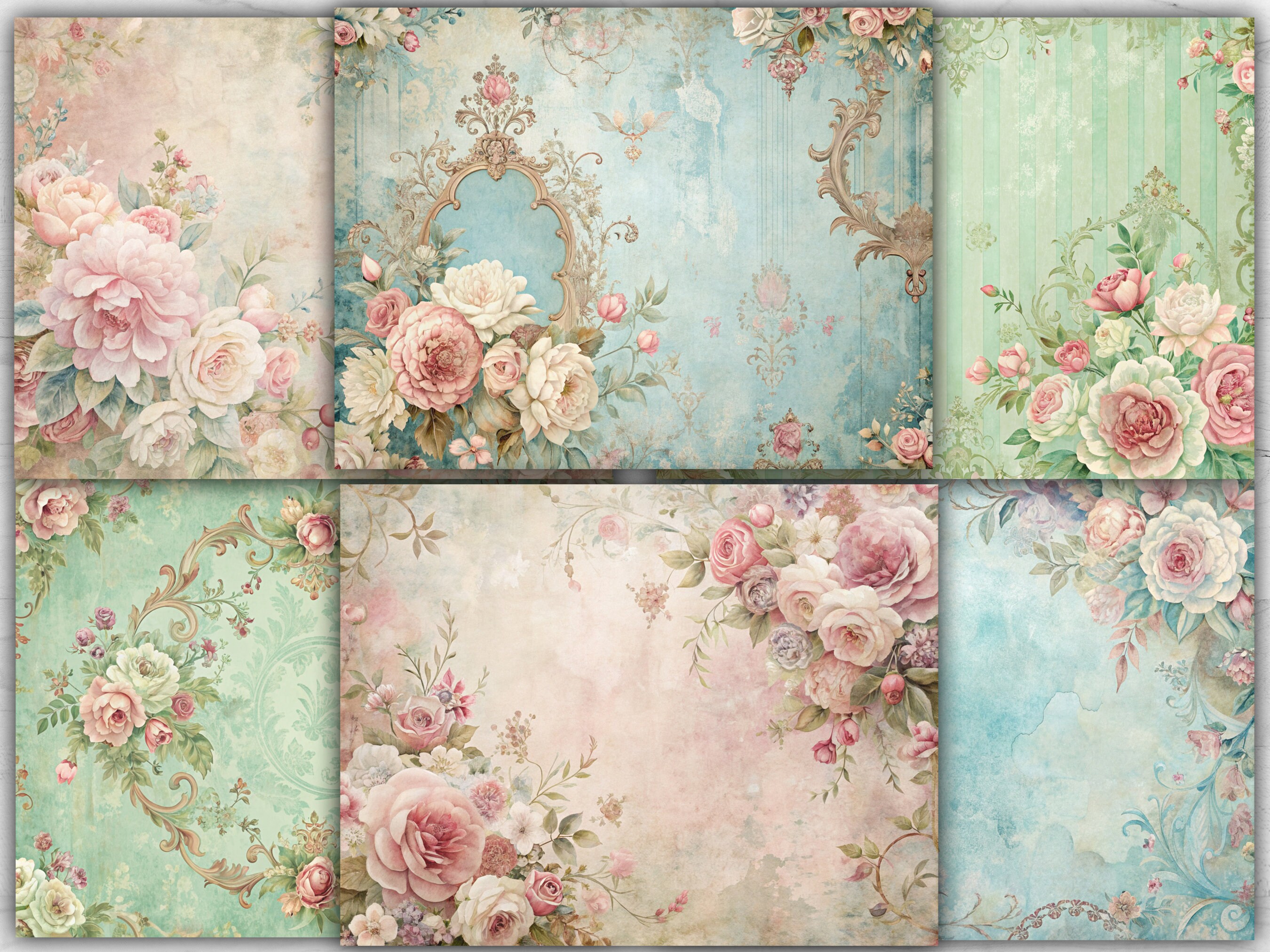 Bundle of 130 Vintage Shabby Chic Junk Journal Pages Botanical Floral ...