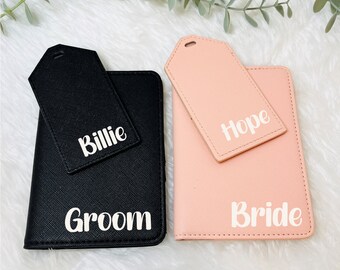 Personalised Faux Leather Passport Cover and Luggage Tag, Travel Accessories, Gift for Newlyweds