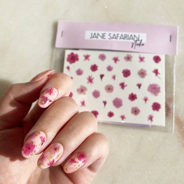 Pressed Cherry Blossom Sakura Flowers Design Water Slide Nail Decals/Nail Tattoos/Nail Stickers