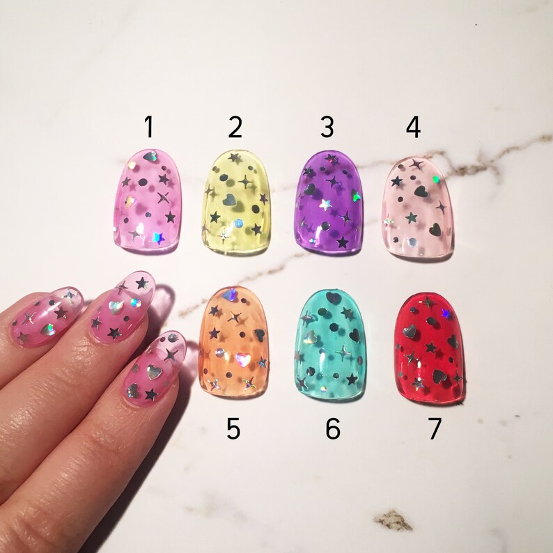 Reusable Jelly Presson Nails With Holographic Sequins Etsy Australia Reusable Jelly Presson Nails With Holographic Sequins Etsy Australia
