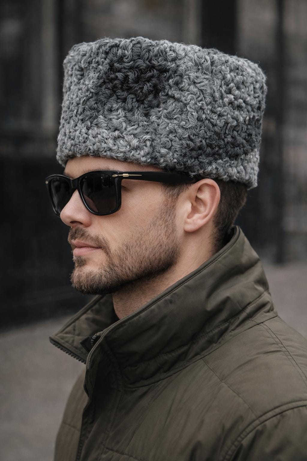 Grey Karakul Hat, Silver Astrakhan Papakha Hat, Mens Winter
