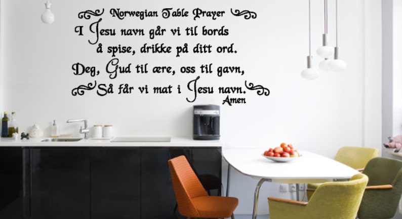 Norwegian Table Prayer Vinyl Wall Decal I Jesu Navn Vinyl Wall Art Wall Decor Norway Norwegian Prayer Vinyl Lettering