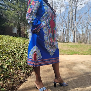 long sleeve dashiki dress Bintarealwax African Dresses for Women Traditional Kente Clothes Long Sleeves Dashiki Dress with Adjustable Belt, Women's, Size: Large