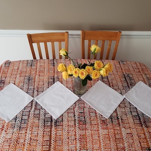 Awhine pa African Batik Cotton Long Rectangle Tablecloth with 4 Cotton Napkins