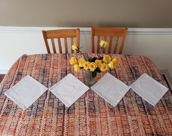 Awhine pa African Batik Cotton Long Rectangle Tablecloth with 4 Cotton Napkins