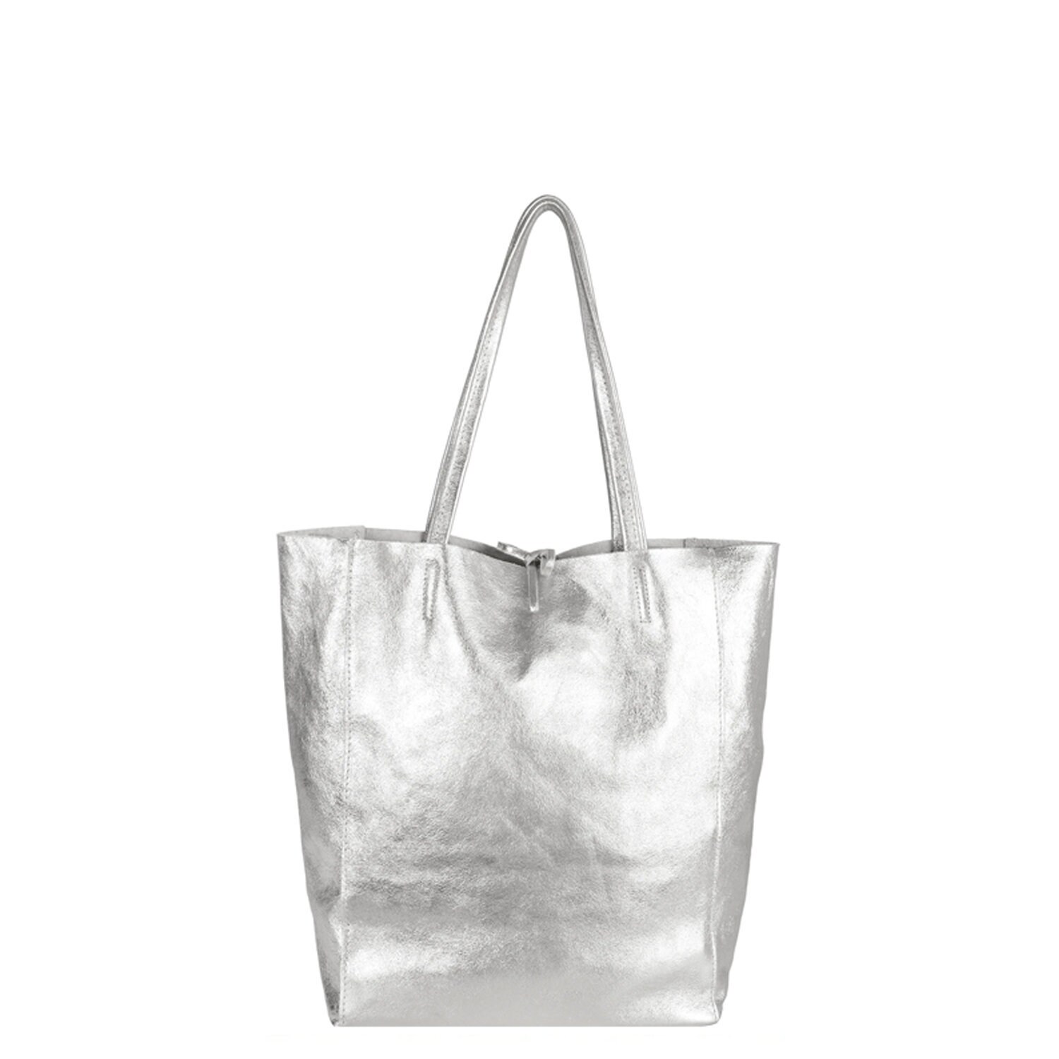 silver leather tote