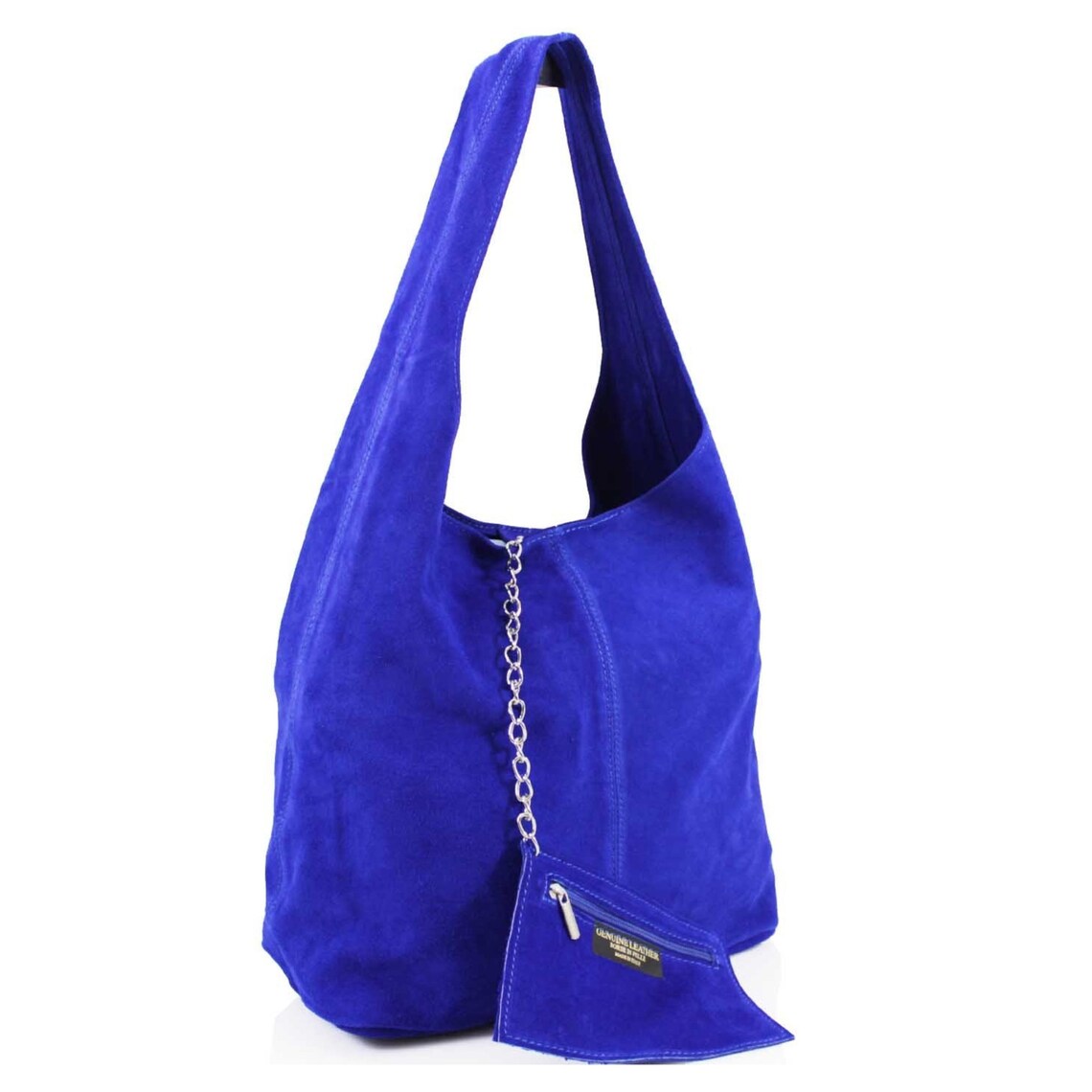 Electric Blue Suede Leather Hobo Bag Slouch Handbag Etsy