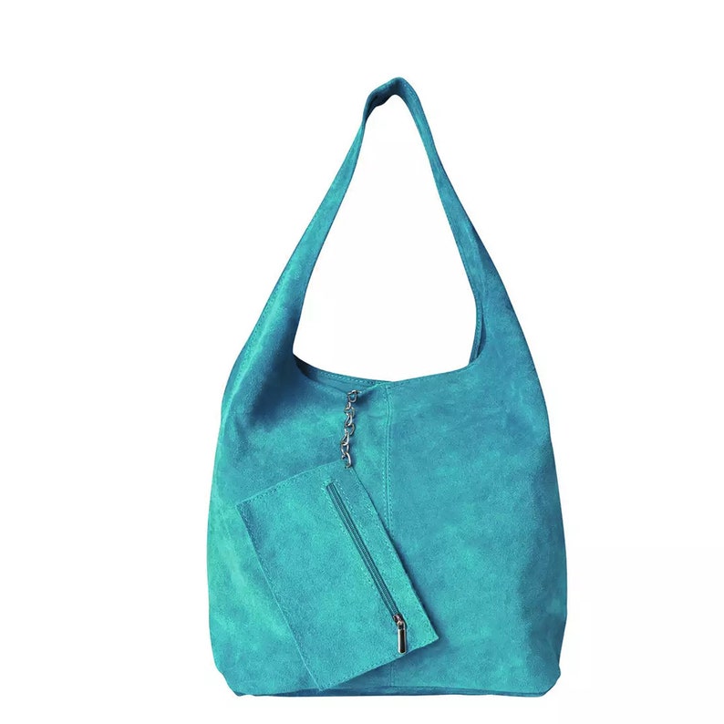 Turquoise Suede Leather Hobo Bag Slouch Handbag Etsy UK