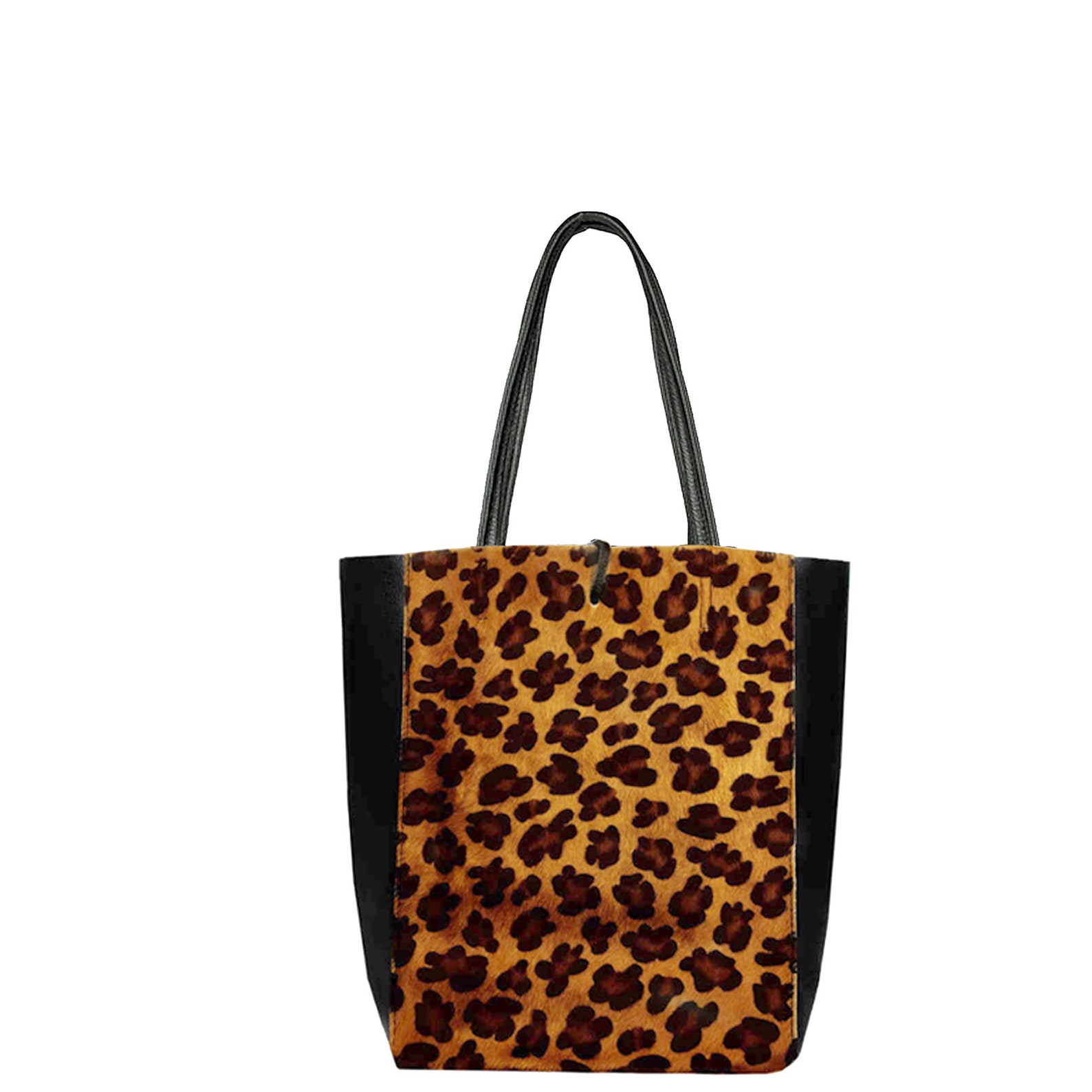 Leopard Print Animal Print Leather Shopper Tote Bag Leather Etsy