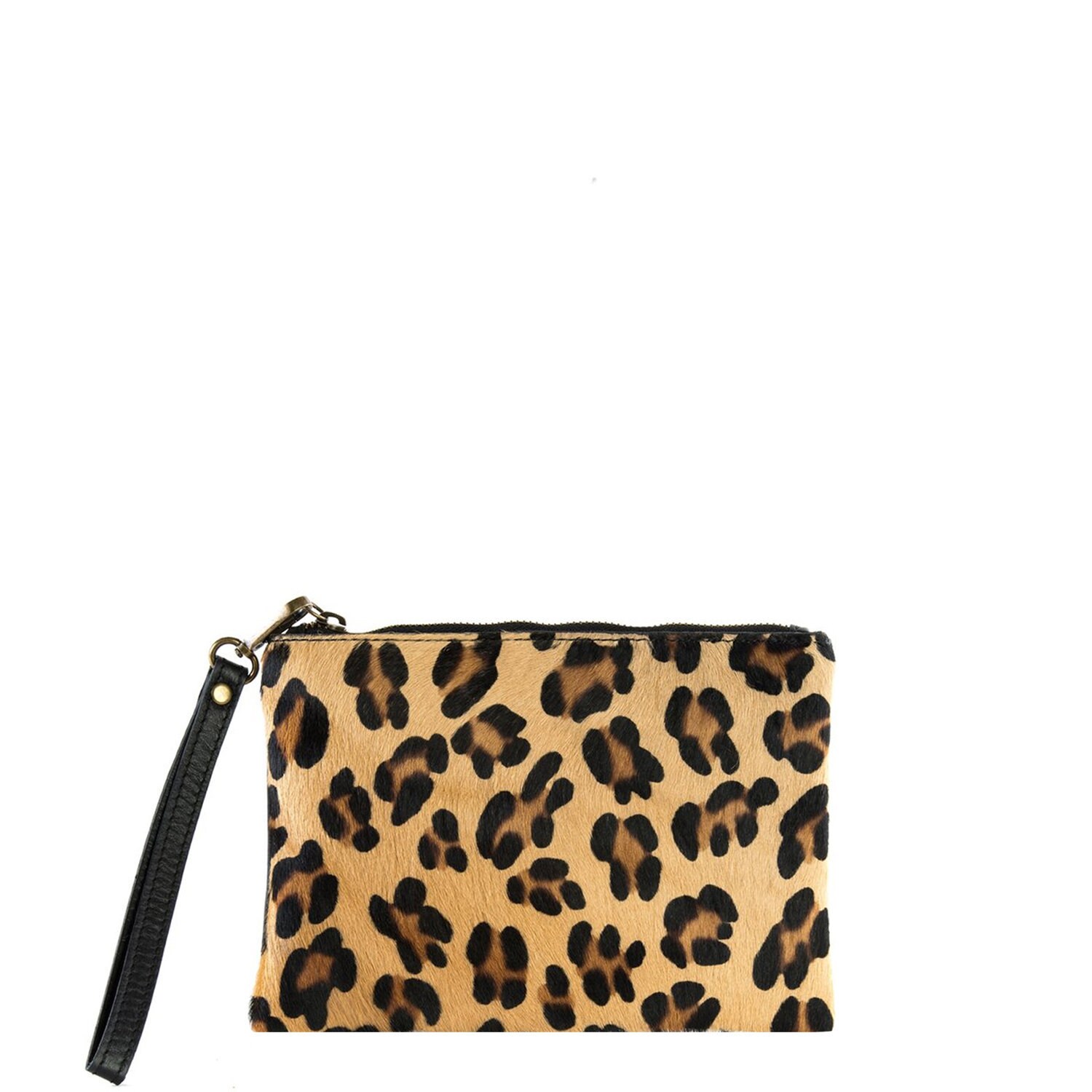 calf hair leopard clutch