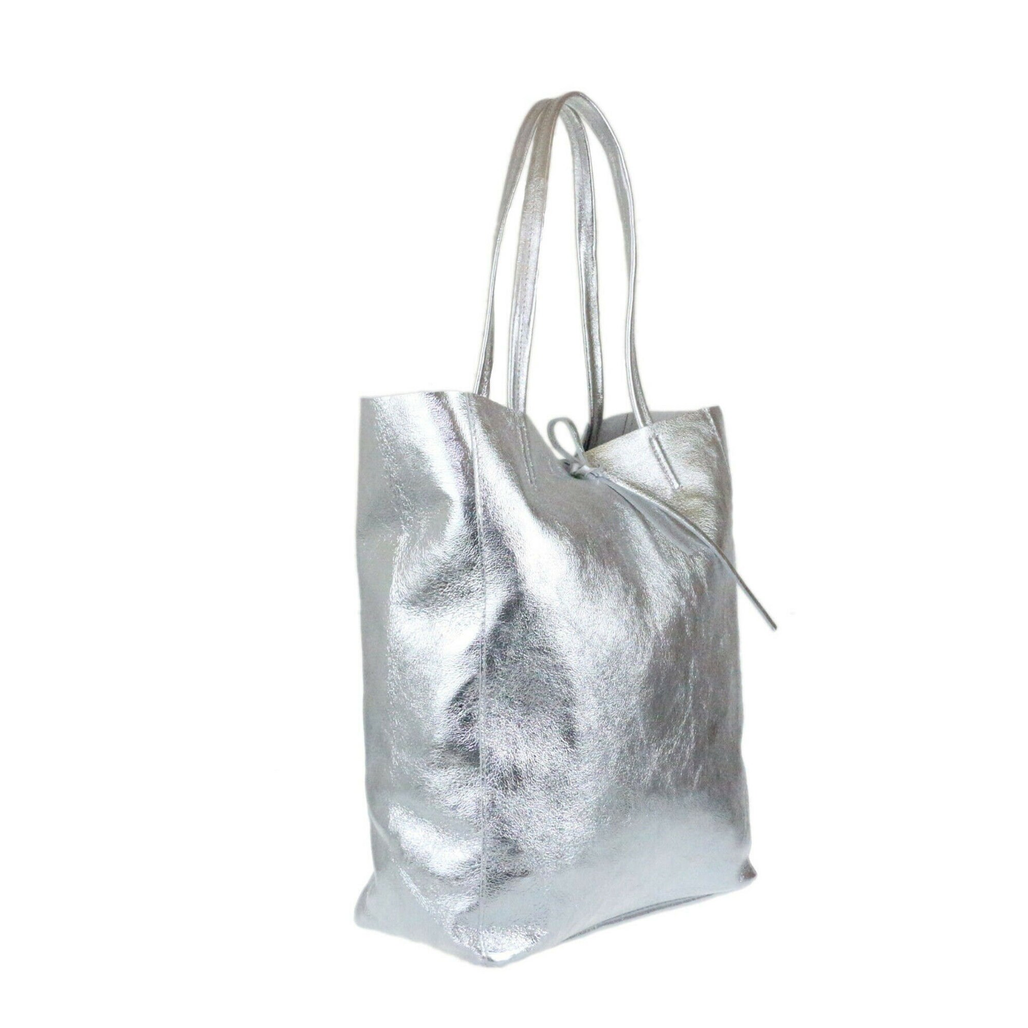 Silver Soft Leather Shopper Tote Bag Silver Leather Shoulder | Etsy
