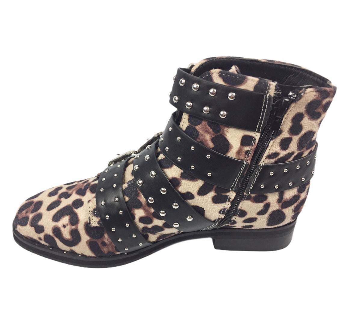 leopard print low heel booties