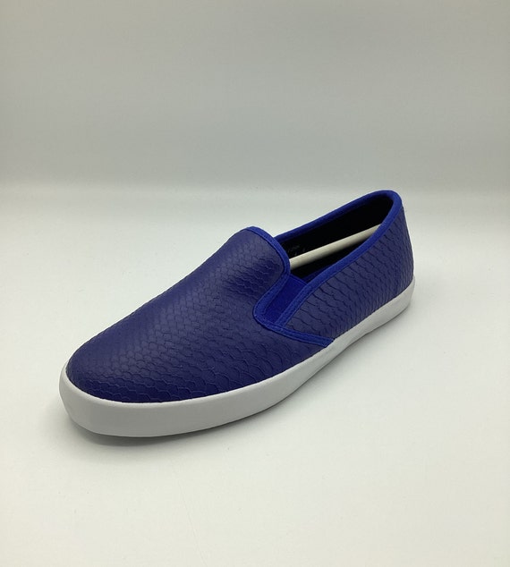 Womens Ladies Cobalt Blue Faux Leather Slip on Shoes Skater Pumps