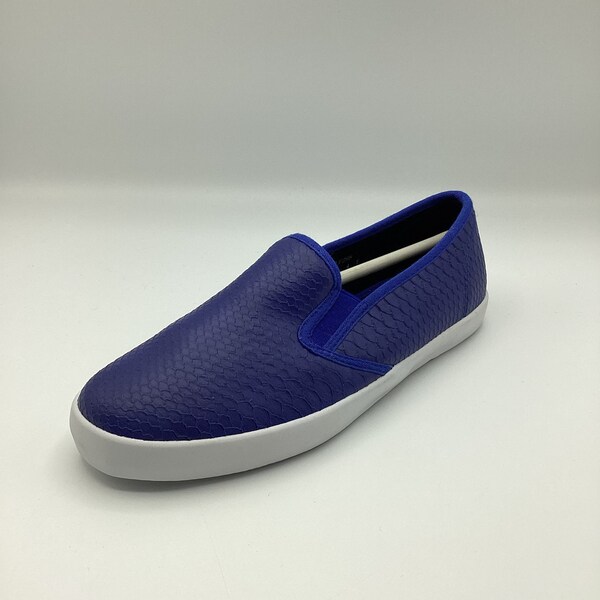 Womens Ladies Cobalt Blue Faux Leather Slip On Shoes Skater Pumps Size UK 4E New