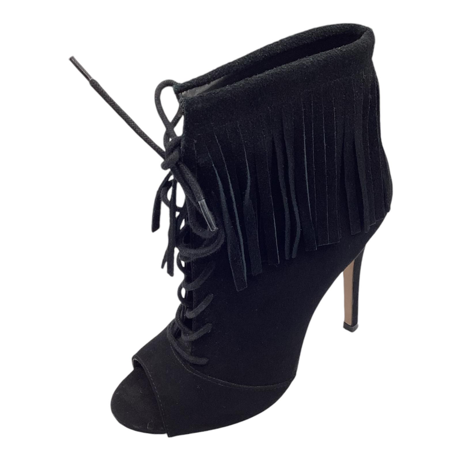 New Look Black Faux Suede High Heel Fringe Peep Toe Shoes Ankle Boot Size 6 Used Etsy