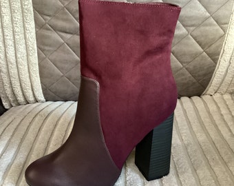 Womens Ladies Burgundy Faux Leather High Heel Shoes Ankle Boots Size UK 4 New