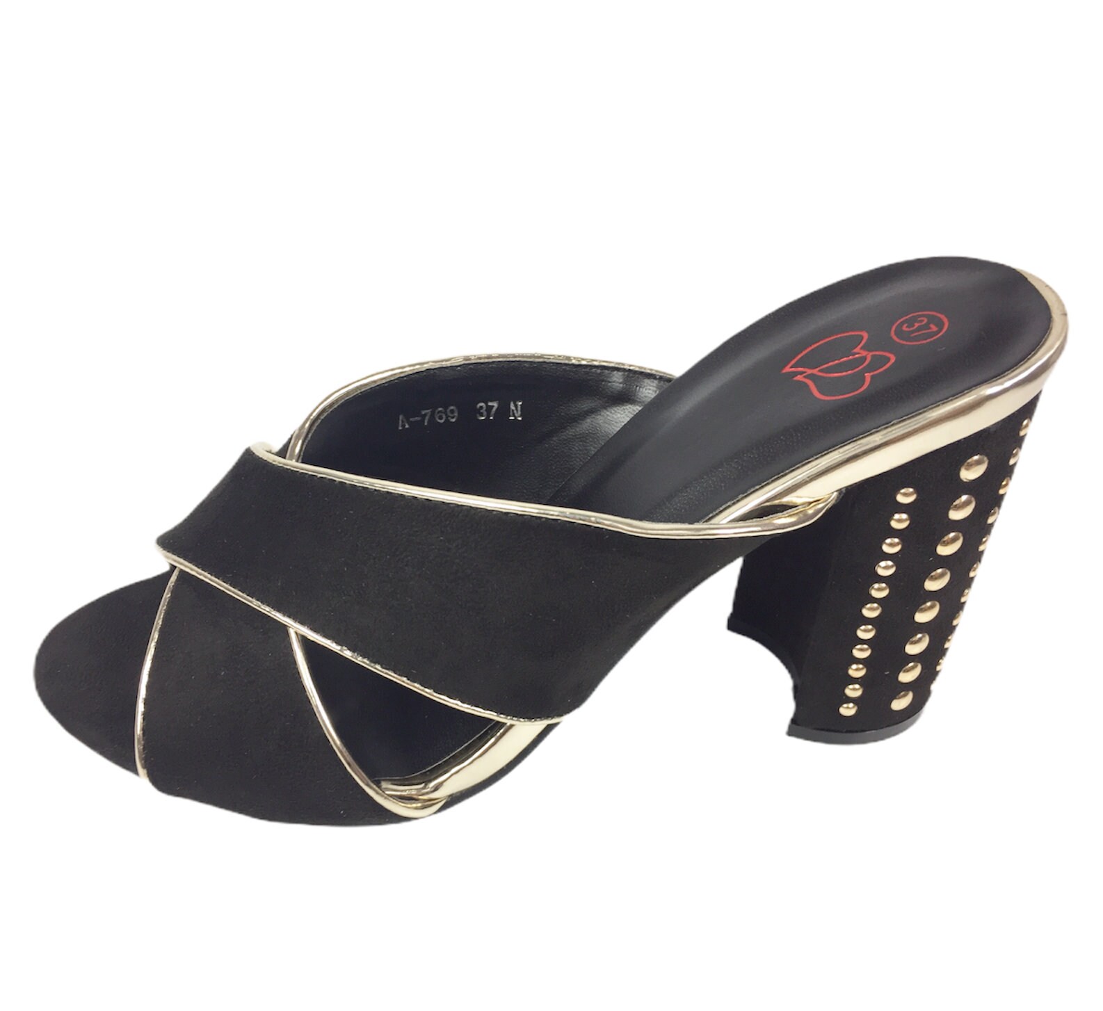black chunky heel mules