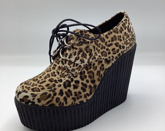 Womens Ladies Leopard Print High Wedge Heel Shoes Ankle Boots Size UK 3 New