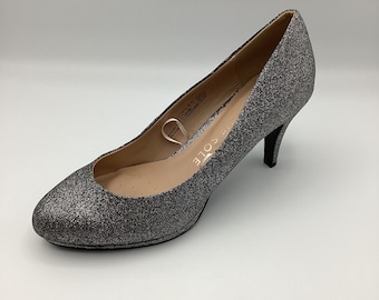 F&F Womens Ladies Silver Glitter High Heel Party Court Shoes Size UK 7 New