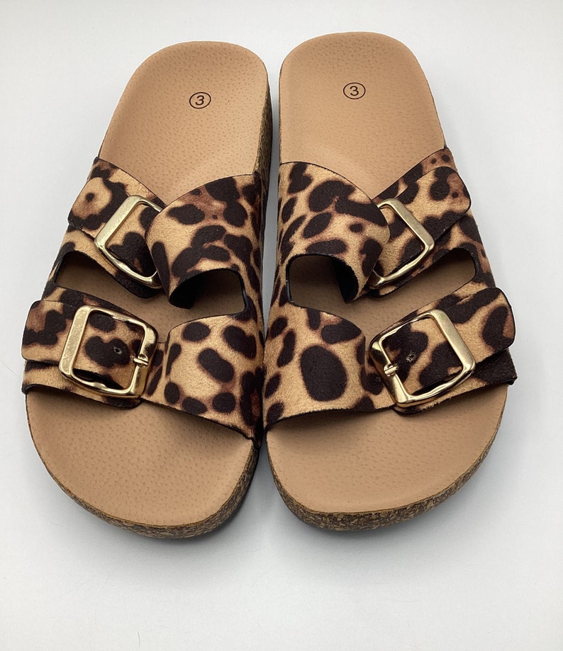 Womens Leopard Print Faux Suede Flat Shoes Sandals Sliders Size 3 4 8 New image 7