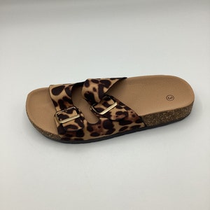 Womens Leopard Print Faux Suede Flat Shoes Sandals Sliders Size 3 4 8 New image 4