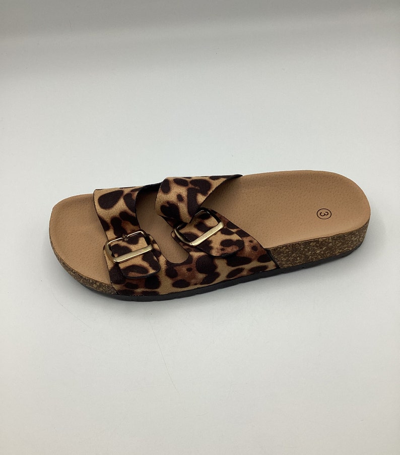 Womens Leopard Print Faux Suede Flat Shoes Sandals Sliders Size 3 4 8 New image 4