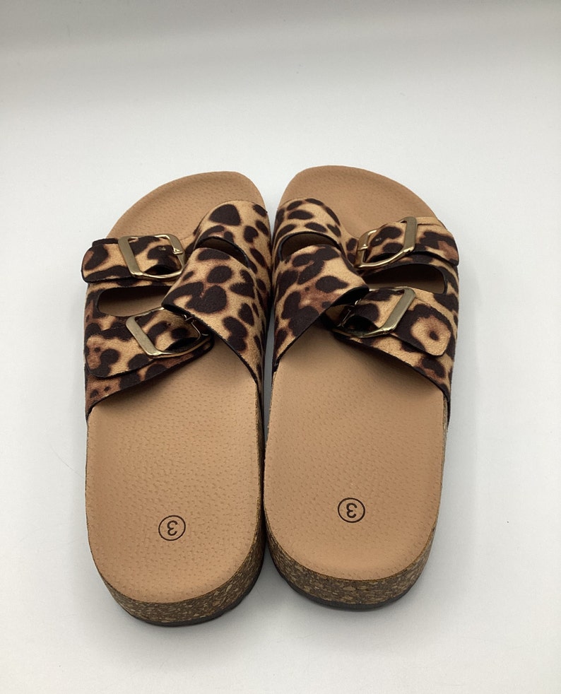 Womens Leopard Print Faux Suede Flat Shoes Sandals Sliders Size 3 4 8 New image 6