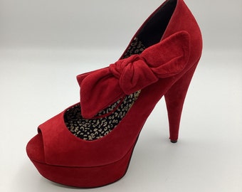 Jessica Simpson Rosannah Red Suede High Heel Peep Toe Court Shoes Size UK 4 New Defects