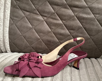Emma Hope Womens Burgundy Suede Mid Heel Party Slingback Shoes Size UK 3.5 Used