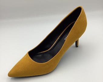 New Look Womens Mustard Yellow Faux Suede High Heel Court Shoes Size UK 8 New Defect