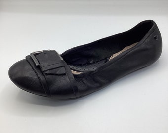 Hush Puppies Womens Ladies Black Leather Flat Wide Fit Ballet Shoes Size 5 New Defects