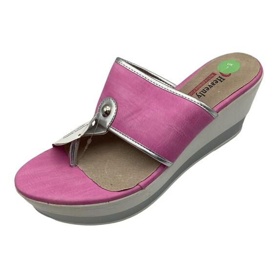 Heavenly Feet Pink Faux Leather Wedge Heel Toe Post Sandals Size UK 7 Used  Once - Etsy