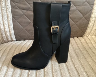 Womens Ladies Black Faux Leather High Heel Shoes Ankle Boots Size 3 4 5 6 7 8 BN