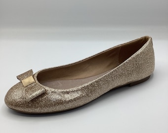 Next Womens Gold Synthetic Glitter Flat Wide Fit Ballet Shoes Size UK 5 Used