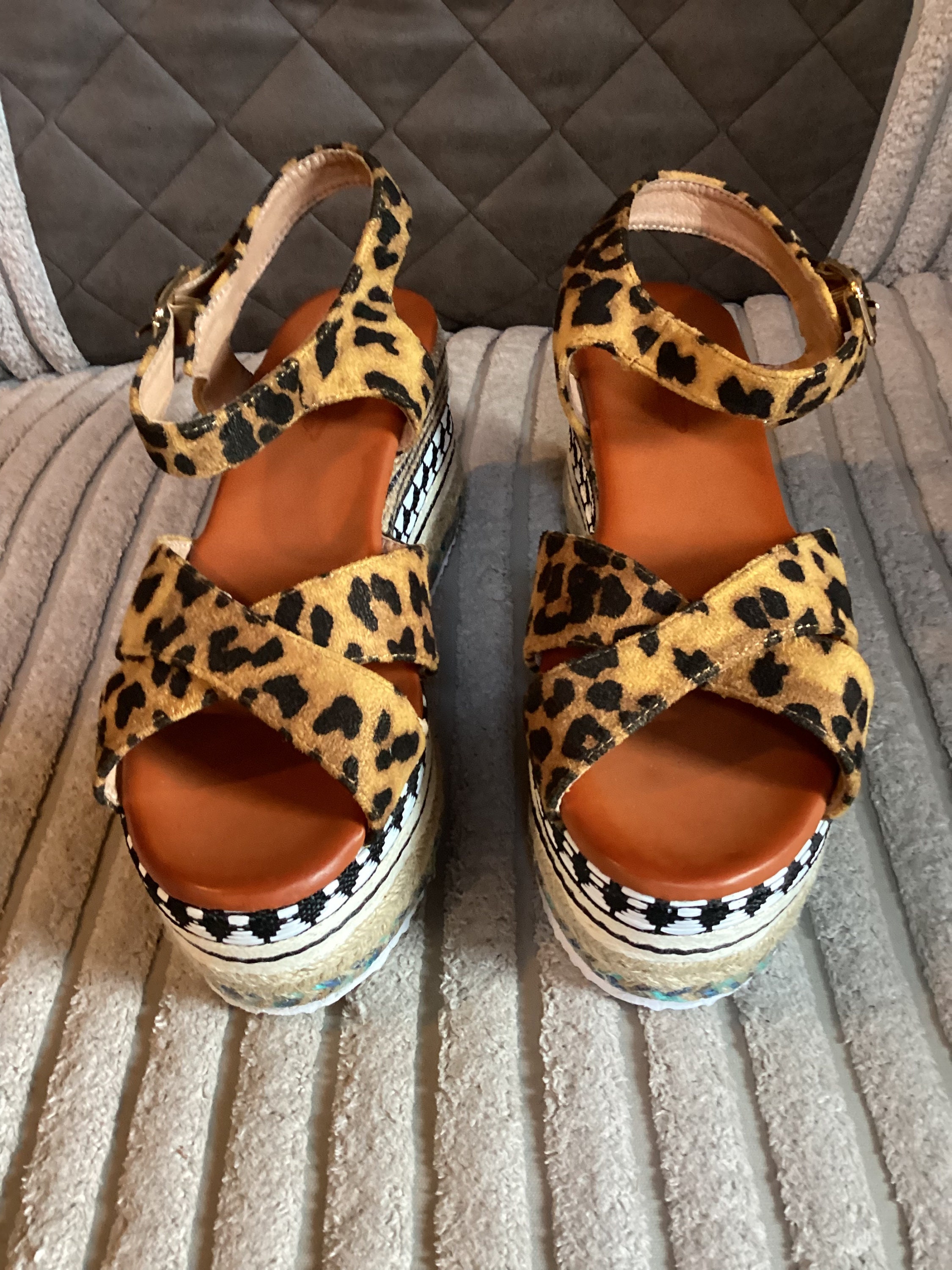 Womens Leopard Print Faux Suede Jute Wedge Heel Shoes Sandals - Etsy UK